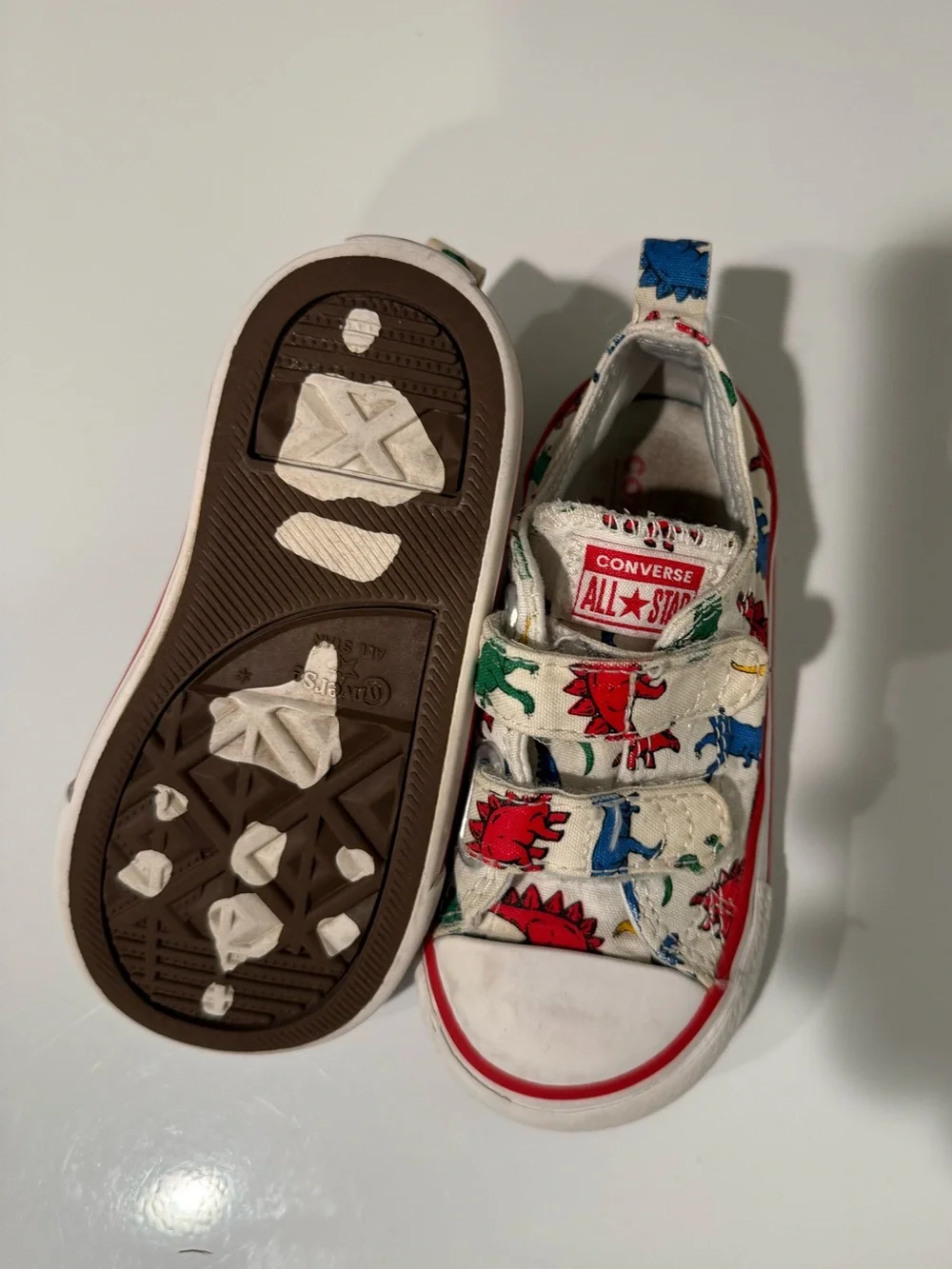 Converse Kids White Sneakers with Colorful Dinosaur Print